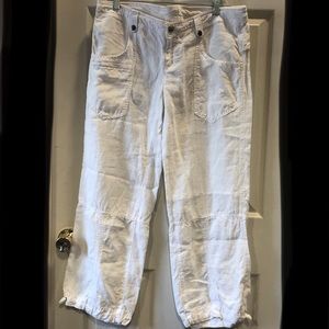 Athleta Alicia Keys High Waist Utility White Linen Wide Leg Pants  Petite 12P